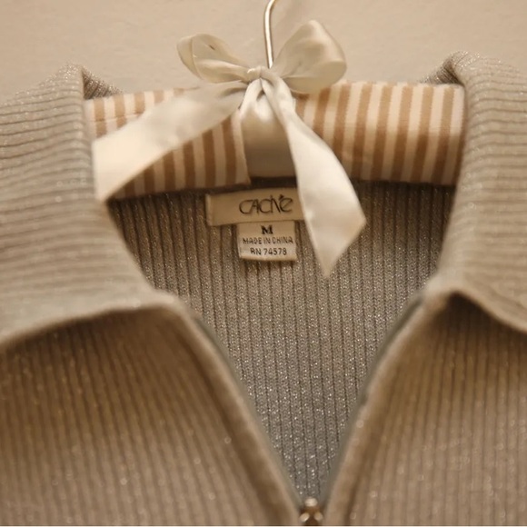 Cache Collared Zip Ribbed Tank Top - Cream - Picture 4 of 5